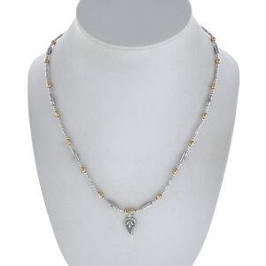 Thai Karen Hill Tribe Sterling Silver Gold Vermeil Beaded Leaf Necklace 18"